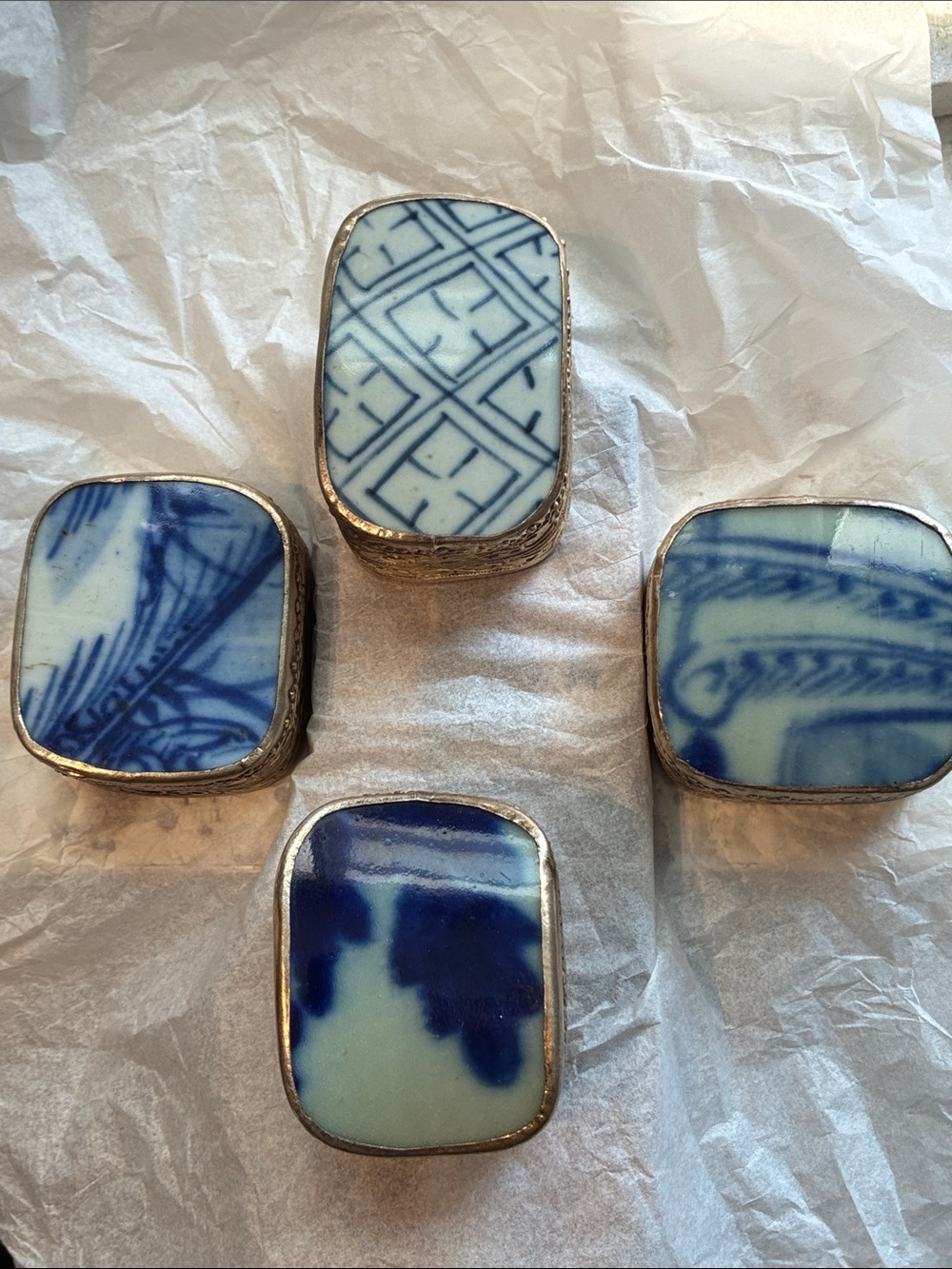 Blue and White Porcelain Tile Trinket Boxes 4 for $140. Individually- $40